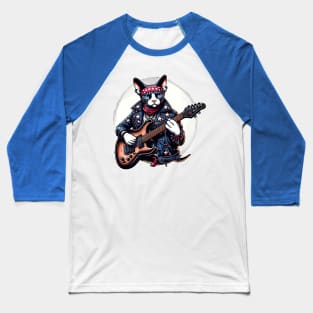 Devon Rex Cat Playing Guitar Baseball T-Shirt